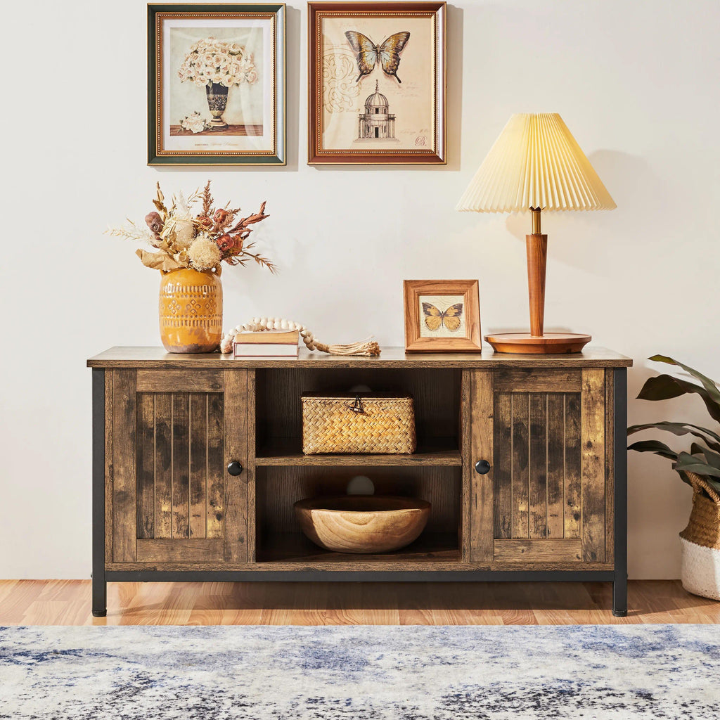 Industrial Wood TV Stand Cabinet for 50 Inch TV, Media Console with 2 Closed Doors & Height‑Adjustable Central Shelves, Multi‑Purpose TV Table for Living Room, Dining Room & Bedroom Storage