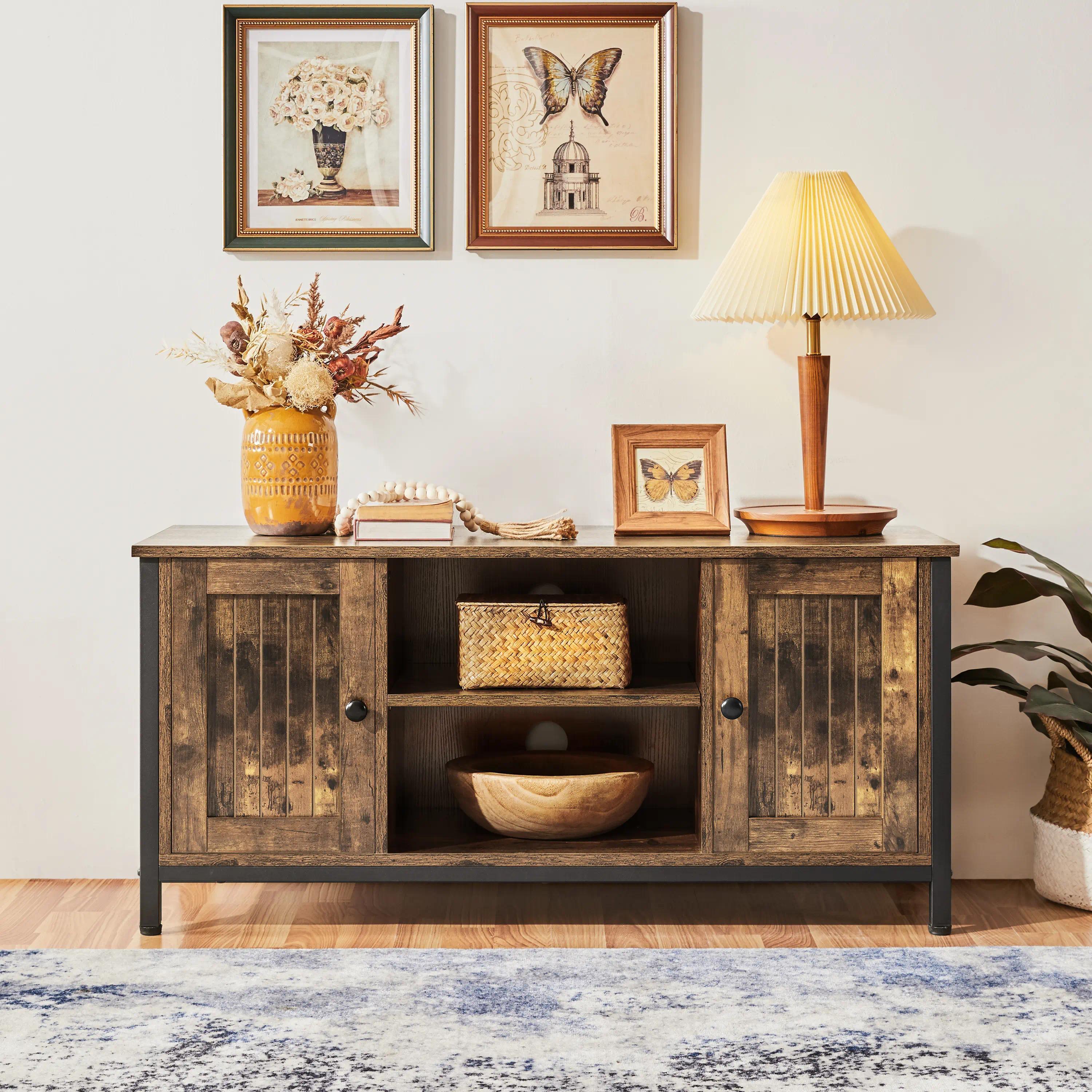 Industrial Wood TV Stand Cabinet for 50 Inch TV, Media Console with 2 Closed Doors & Height‑Adjustable Central Shelves, Multi‑Purpose TV Table for Living Room, Dining Room & Bedroom Storage