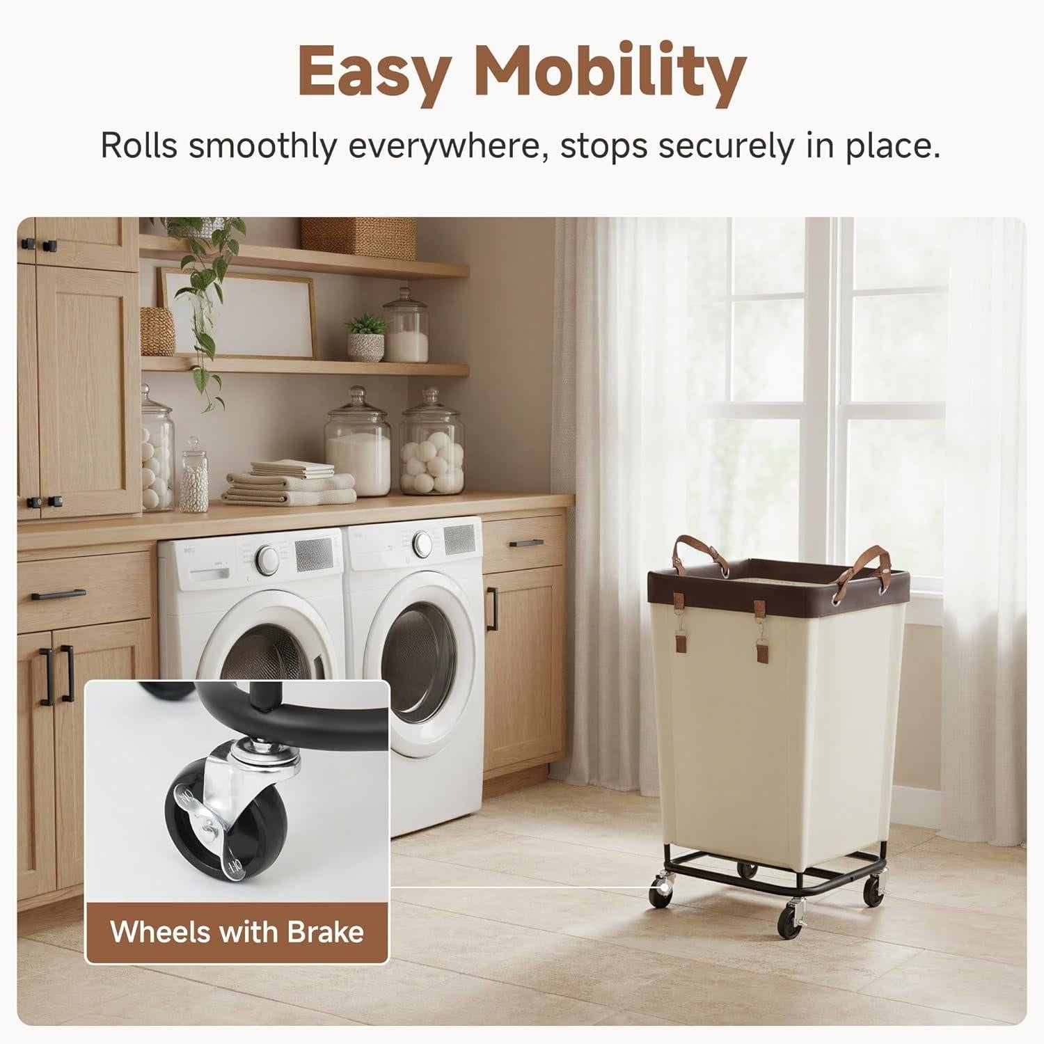 160L Rolling Laundry Hamper with Wheels, Heavy Duty Large Laundry Basket, Removable Fabric Liner Dirty Clothes Storage Cart for Home Dorm Hotel