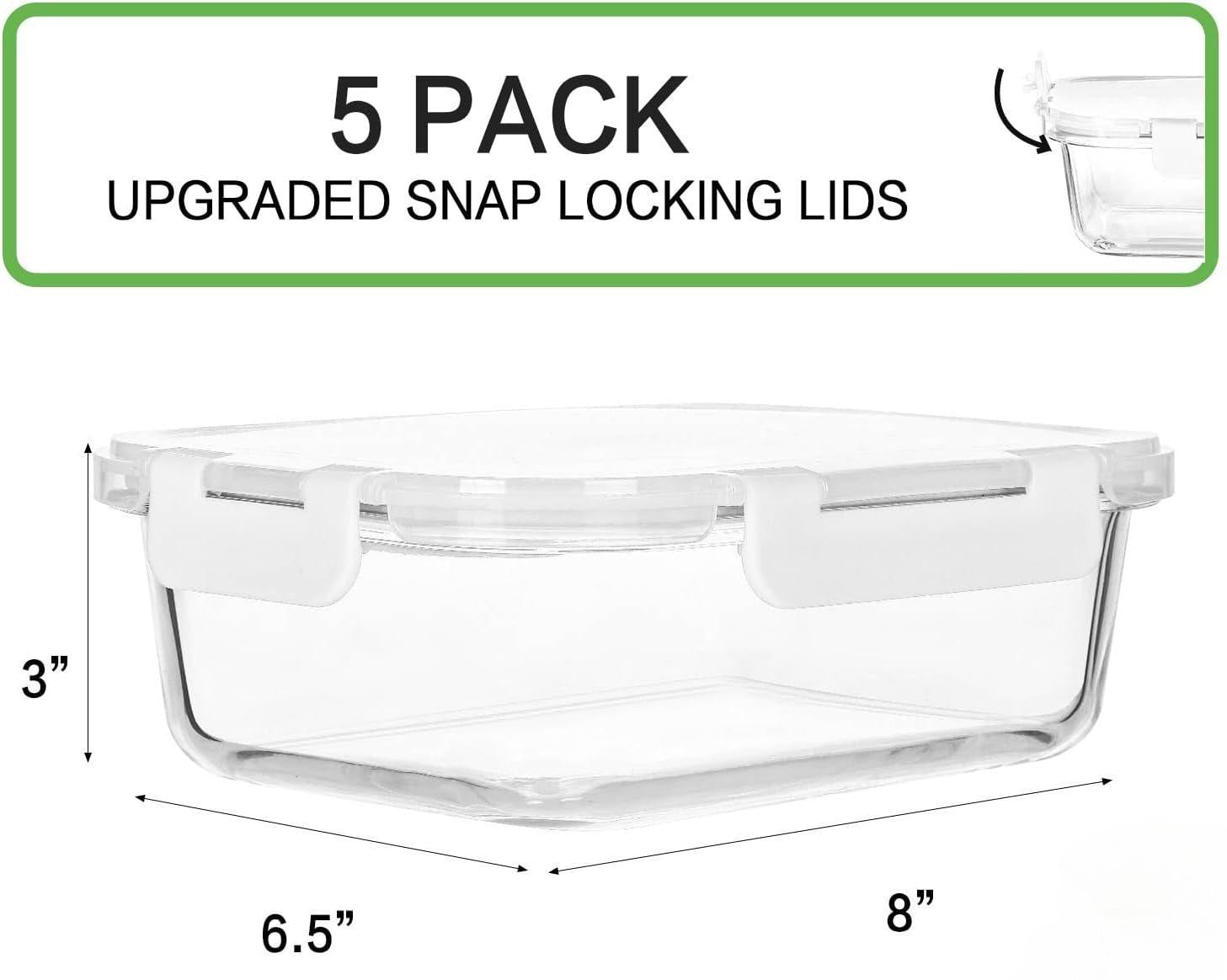Glass Meal Prep Containers with Lids 1040ml Airtight Glass Food Storage Containers, Set of 5