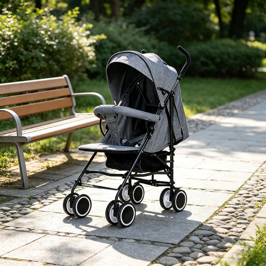 One-Hand Fold Lightweight Travel Baby Stroller, Compact Portable Buggy with 3-Point Safety Harness and Shock-Absorbing Wheels for Toddlers 0–36 Months, Black, Cream & Grey Available