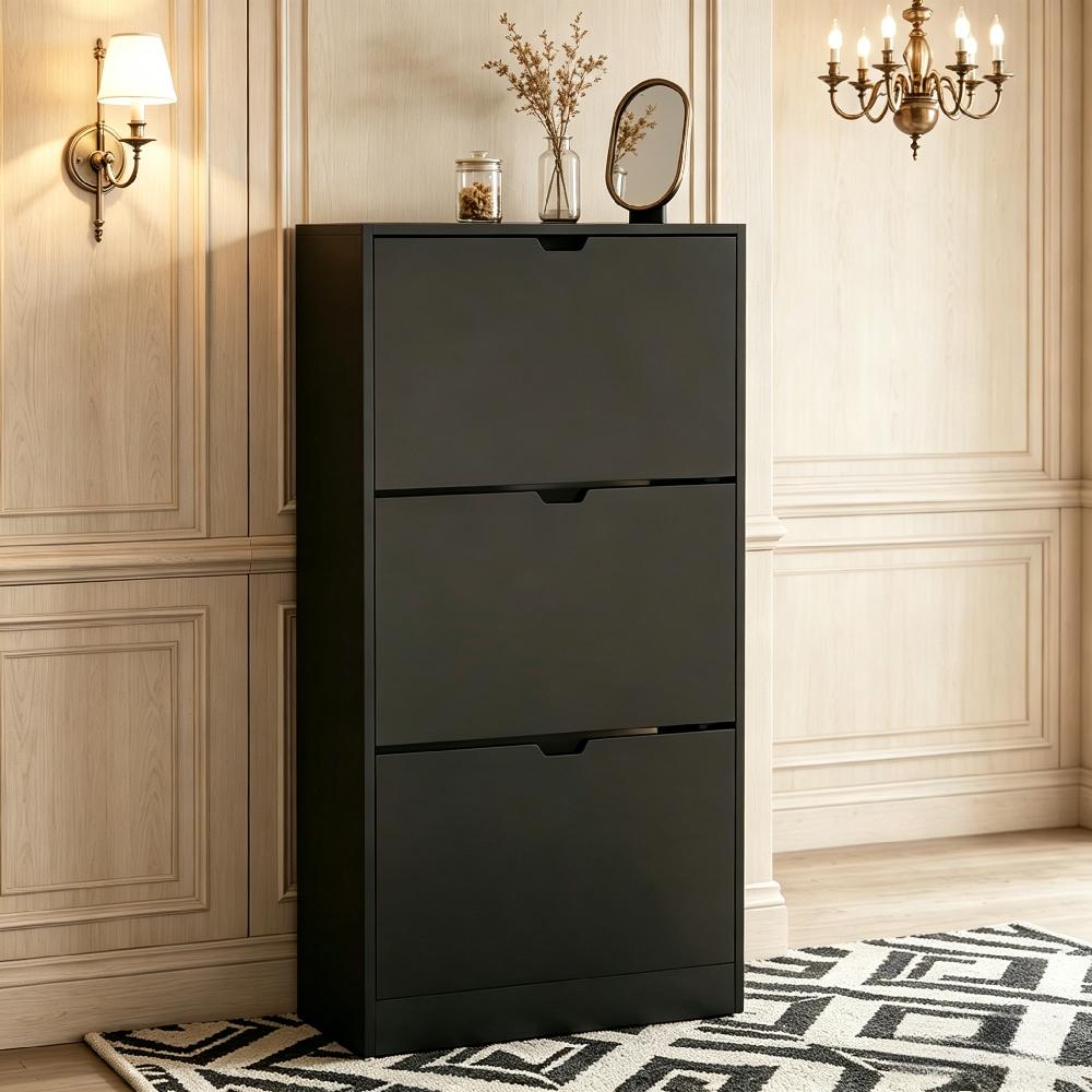Space Saving 3-Drawer Flip Down Shoe Cabinet for Hallway & Living Room - FSC Certified Eco-Friendly Storage