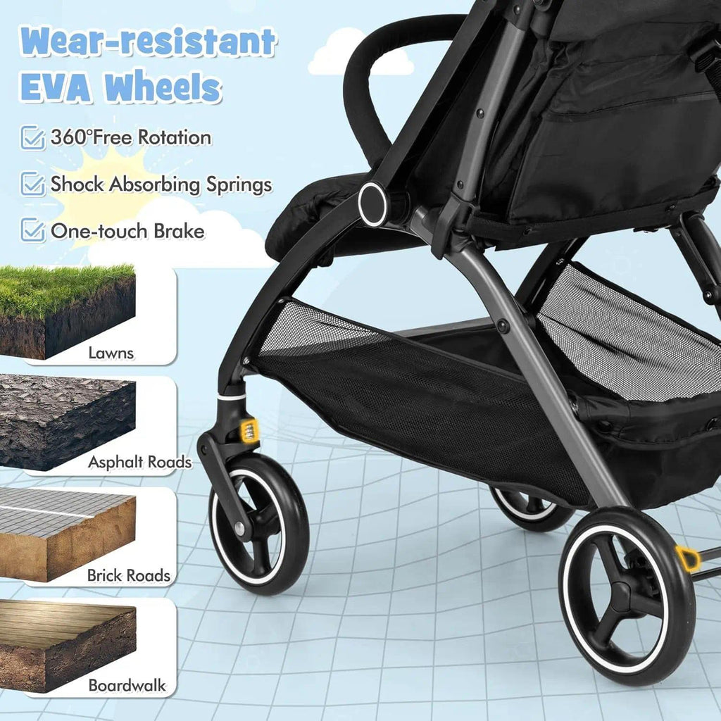 Lightweight Travel Pushchair for 0-36 Months, One-Hand Fold Baby Stroller with Adjustable Recline & Sun Canopy, 5-Point Safety Harness, Large Under-Seat Basket, Compact for Car Boot [Plus A Free Gift]