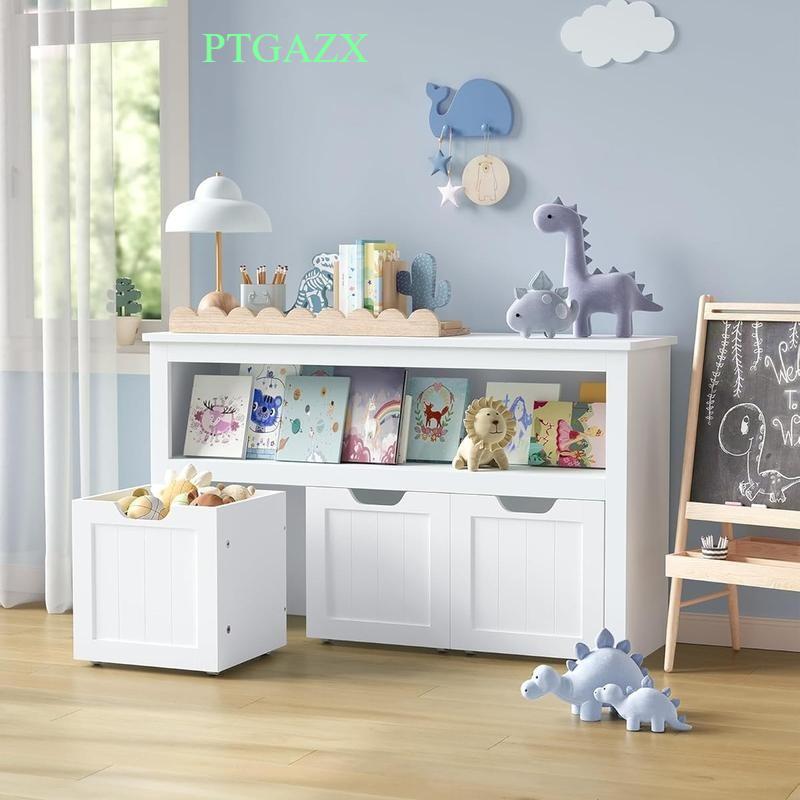 Toy Storage Organizer Multi-Functional Children Storage Cabinet & Bookcase 3 Drawers Large Capacity MDF Unit for Playroom Living Room & Children’s Room