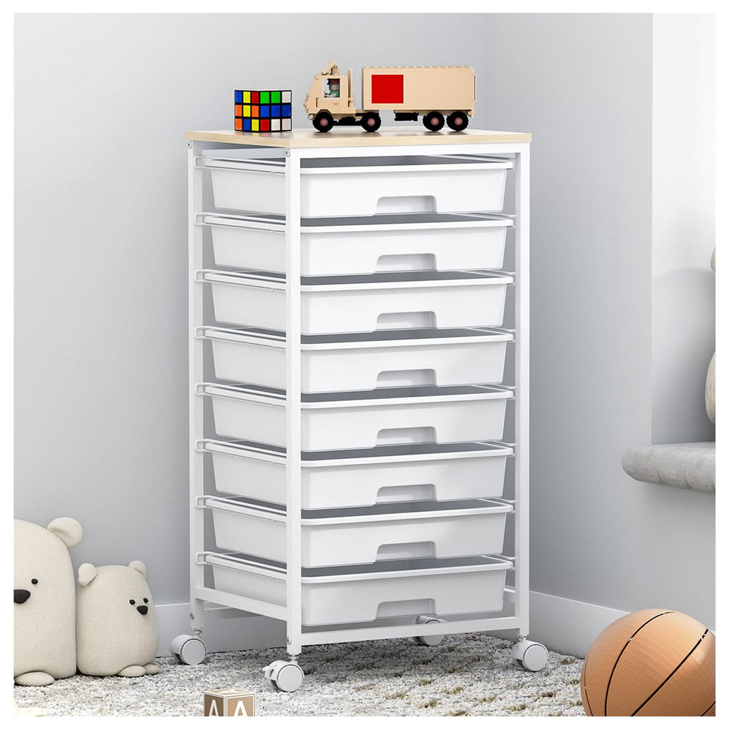 Multipurpose 8 Drawer Rolling Storage Trolley, Mobile Plastic Drawer Organizer Cart with Lockable Wheels, Versatile Utility Storage Unit for Home, Bedroom, Classroom and Beauty Salon