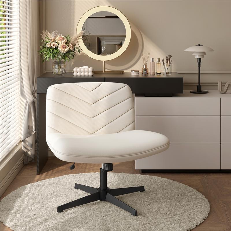 Armless Wide Seat Swivel Desk Chair, Adjustable Height Criss Cross Office Chair, Mid-Back Comfortable Vanity Task Chair for Home Office, Study, Work & Makeup