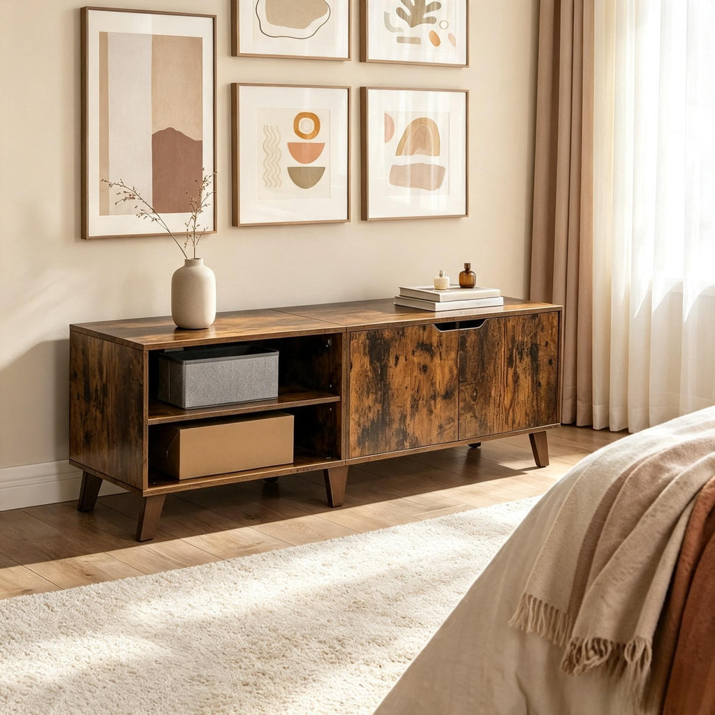 Sleek Modern Media Console TV Stand, Particleboard Entertainment Center with 2 Closed Doors & Adjustable Shelves, Storage TV Unit Fits TVs up to 60 Inch for Living Room Bedroom Dining Room