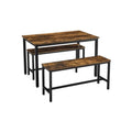 Industrial Dining Table Set with 2 Benches, Steel Frame Kitchen Table 110 x 70 cm, Benches 97 x 30 cm