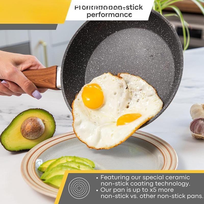 CZHMBM  Non Stick Pots and Pans Set Induction Hob Compatible Cookware with Lids Heat Resistant Easy Clean Durable Kitchenware for Home Cooking Copper Finish Wooden Handles - Oil