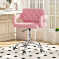 Faux Leather Swivel Office Chair, Height Adjustable Ergonomic Desk Chair, Vanity Chairs Lumbar Support and C-Armrests for Office Bedroom Living Room, Pink