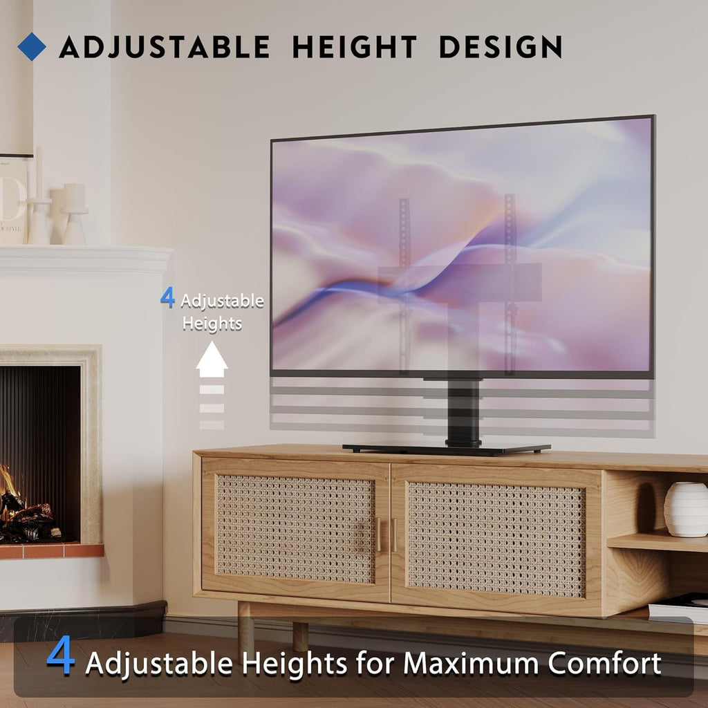Universal TV Stand for 24–60 Inch LCD LED OLED Plasma TVs, Height Adjustable Table Top Pedestal with Bracket, 8mm Tempered Glass Base, 45kg Load, Max VESA 400x400mm, Cable Management