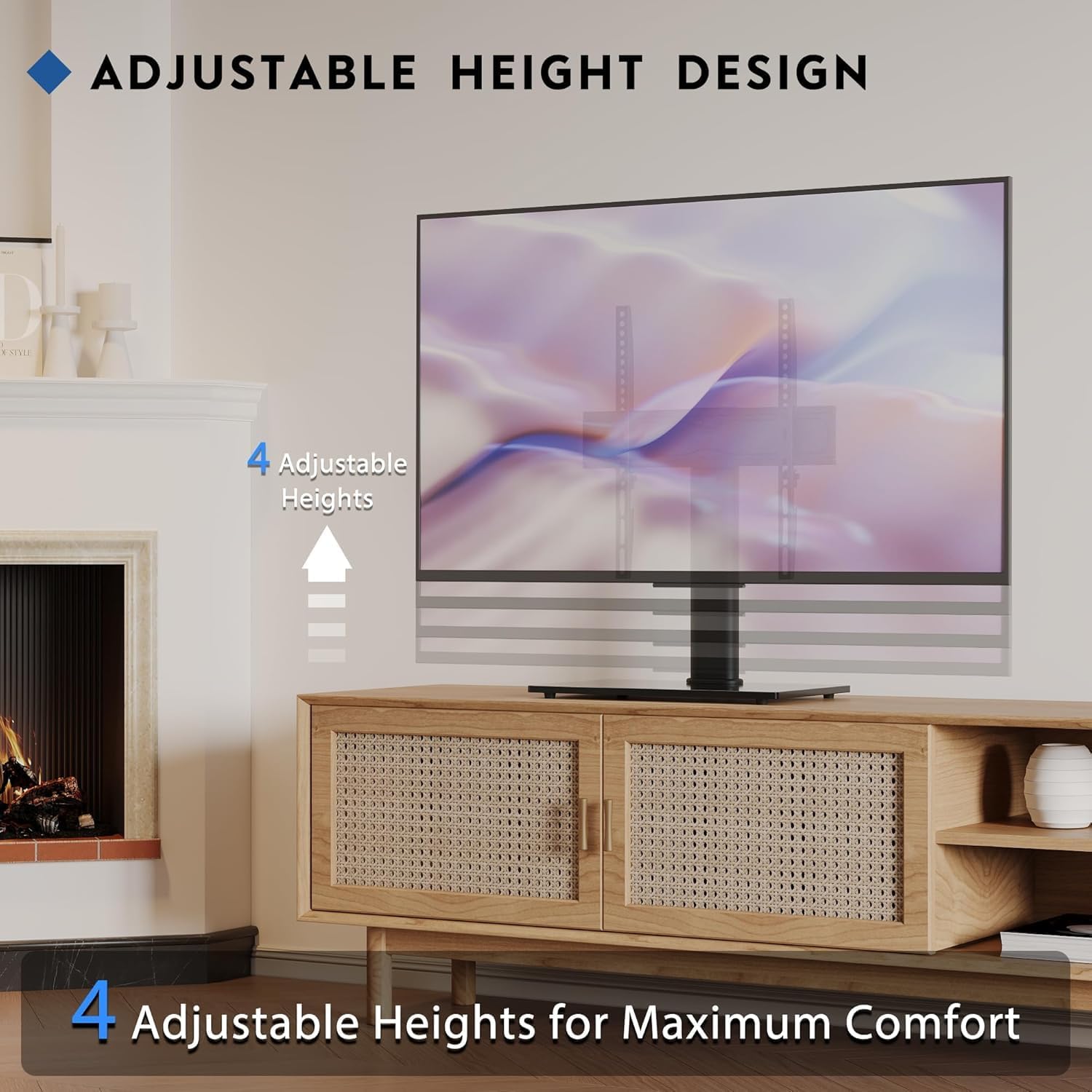 Universal TV Stand for 24–60 Inch LCD LED OLED Plasma TVs, Height Adjustable Table Top Pedestal with Bracket, 8mm Tempered Glass Base, 45kg Load, Max VESA 400x400mm, Cable Management