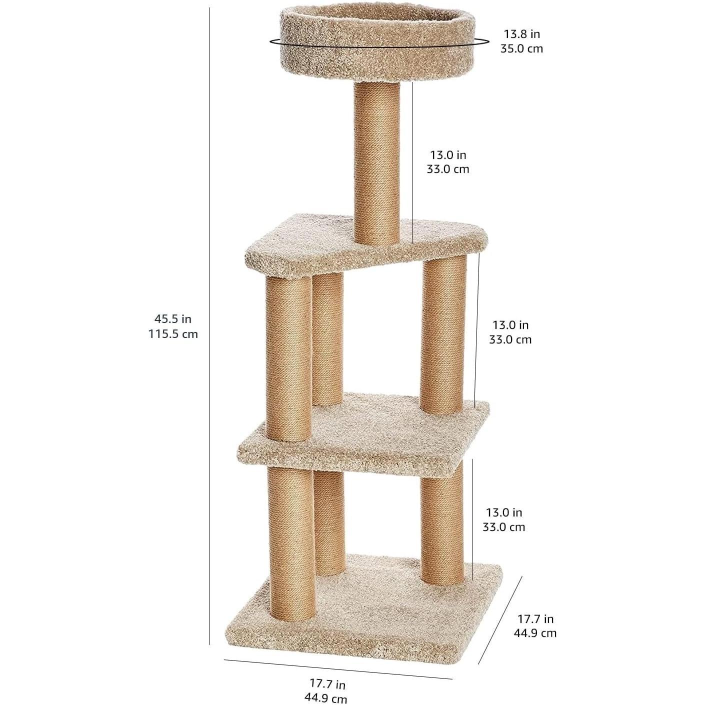 Indoor Large Beige Cat Tree Tower, Multi‑Level Cat Activity Centre with Natural Sisal Scratching Posts, Cozy Perch Bed & Hanging Interactive Toy, Stable Climbing Play House for Kittens Adult Cats Home Living Room Decor
