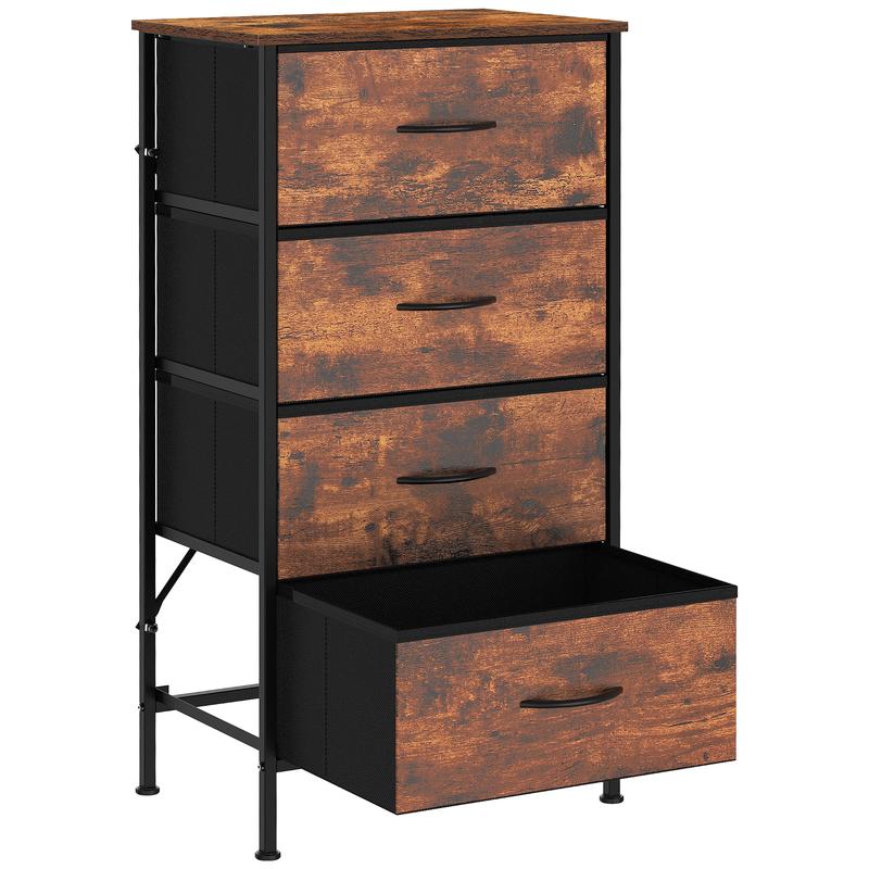 4-Drawer Dresser, Tall Fabric Storage Tower with Sturdy Metal Frame & Wooden Top, Modern Chest of Drawers Organizer Unit for Bedroom, Living Room, Closet, Hallway - Light