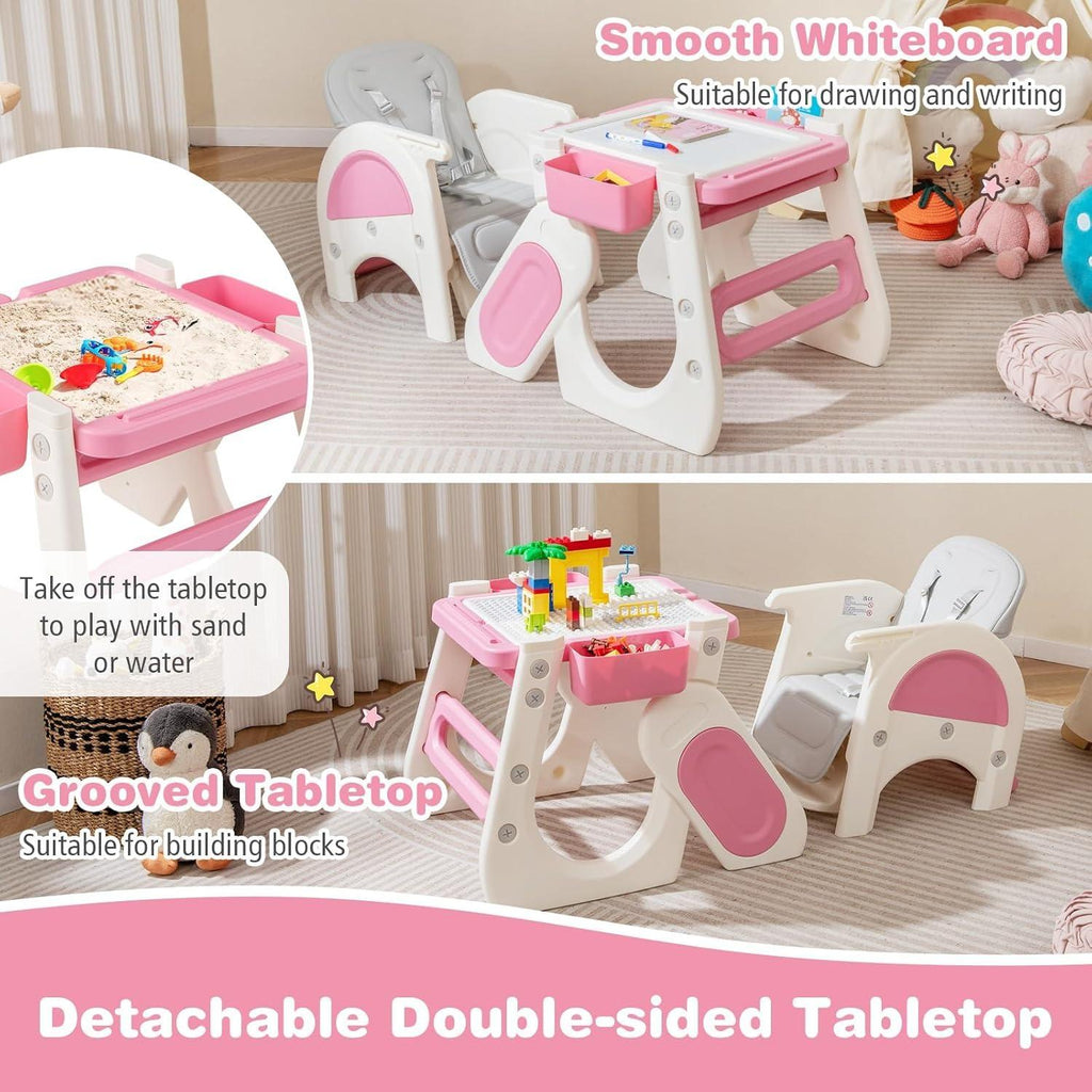 8‑in‑1 Convertible Baby High Chair, High Chairs for Babies and Toddlers with Adjustable Backrest, Removable Double Tray, Storage Boxes & 5‑Point Safety Harness, Toddler Table Chair Set for Feeding