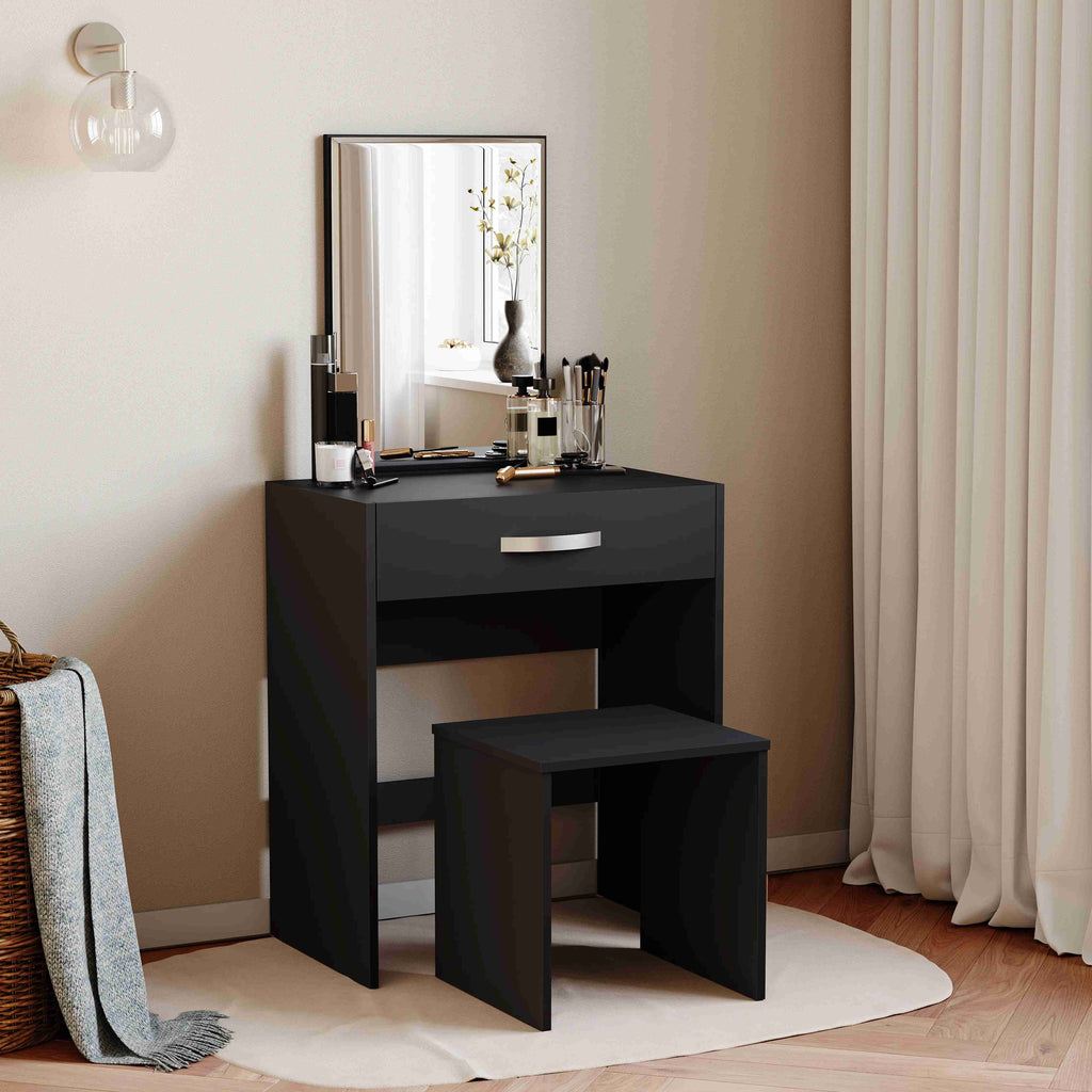 Dressing Table 1 Drawer Mirror & Stool Bedroom Set Makeup Vanity Cosmetics Storage Desk Dresser Furniture