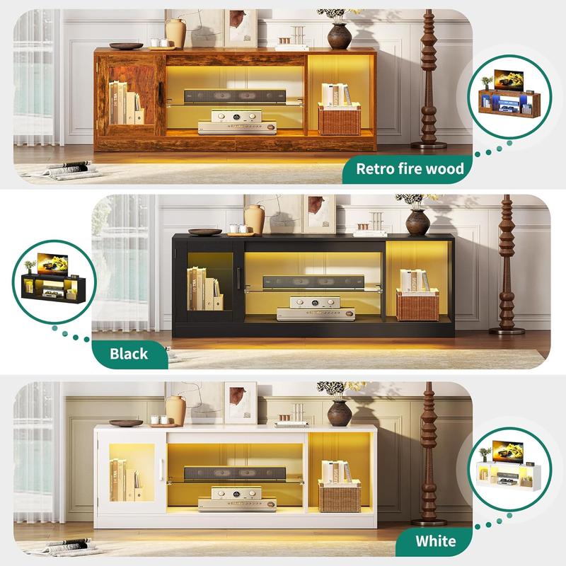 【NS】TV Cabinet Stand Unit, Modern Style TV Table for Flat Screens Up to 65 Inch, Open Adjustable Glass Storage Shelves for Living Room, Gaming, Entertainment Room, Hallway, Bedroom