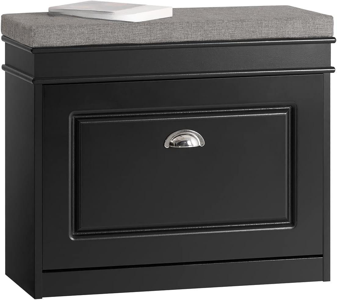 Narrow Flip Drawer Shoe Storage Bench, 2‑Tier Hidden Shoe Rack Cabinet with Removable Padded Seat Cushion, 150kg Heavy‑Duty Load Capacity, Space‑Saving Entryway Organiser for Hallway Bedroom Mudroom, Multiple Colour Options