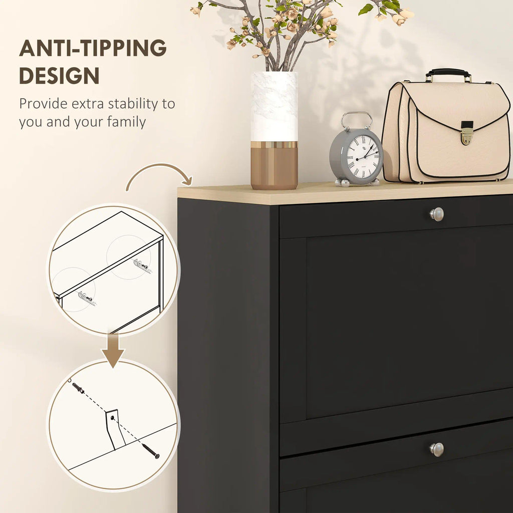 Black Slim Freestanding Shoe Cabinet, 3 Flip-Tilt Drawers Narrow Hidden Shoe Storage Organizer with Adjustable Shelf, Holds 12-18 Pairs of Shoes, Space-Saving Shoe Rack for Entryway, Hallway, Bedroom Home Furniture