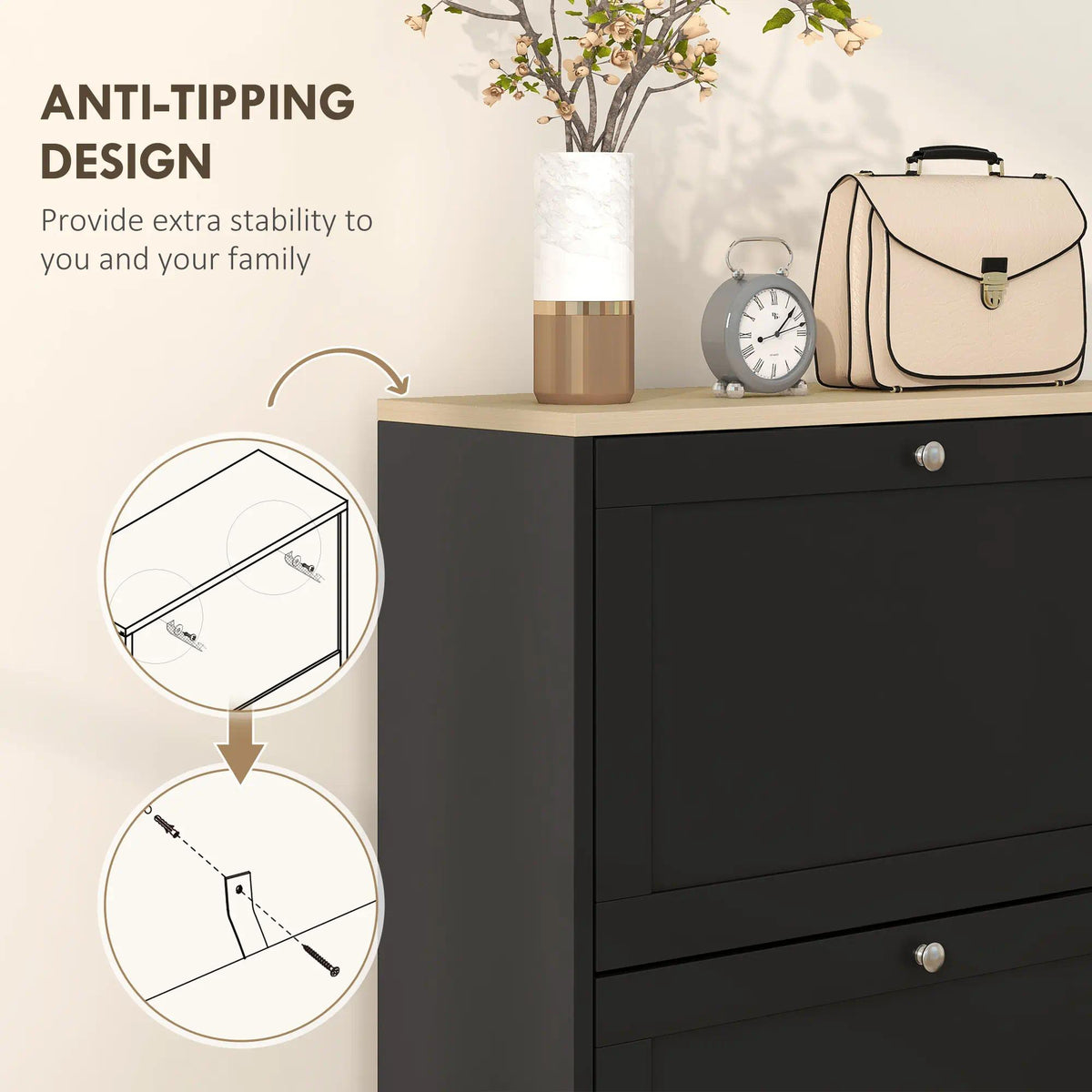 Black Slim Freestanding Shoe Cabinet, 3 Flip-Tilt Drawers Narrow Hidden Shoe Storage Organizer with Adjustable Shelf, Holds 12-18 Pairs of Shoes, Space-Saving Shoe Rack for Entryway, Hallway, Bedroom Home Furniture