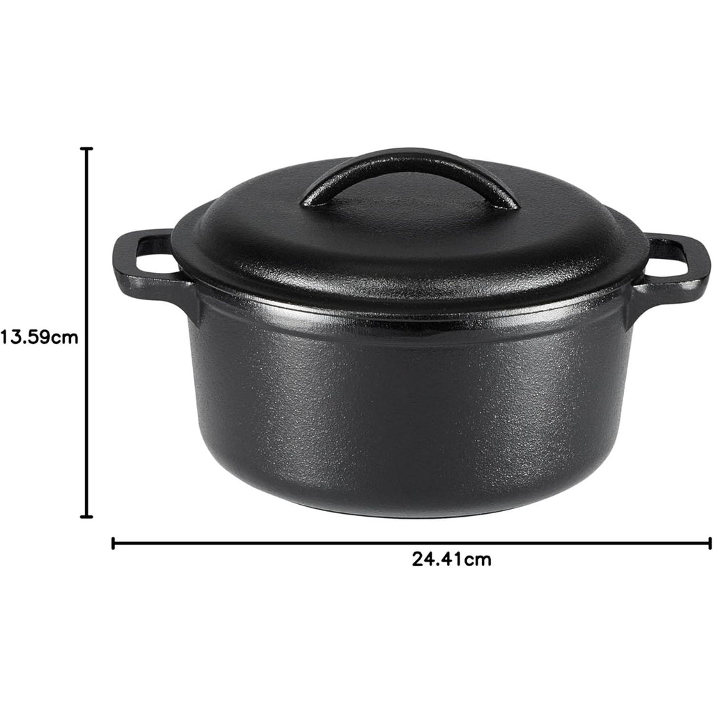 Round Pre-Seasoned Cast Iron Dutch Oven Pot with Lid and Dual Handles Heavy-Duty Oven Safe up to 260 C Large 6.62 L Black for Versatile Cooking