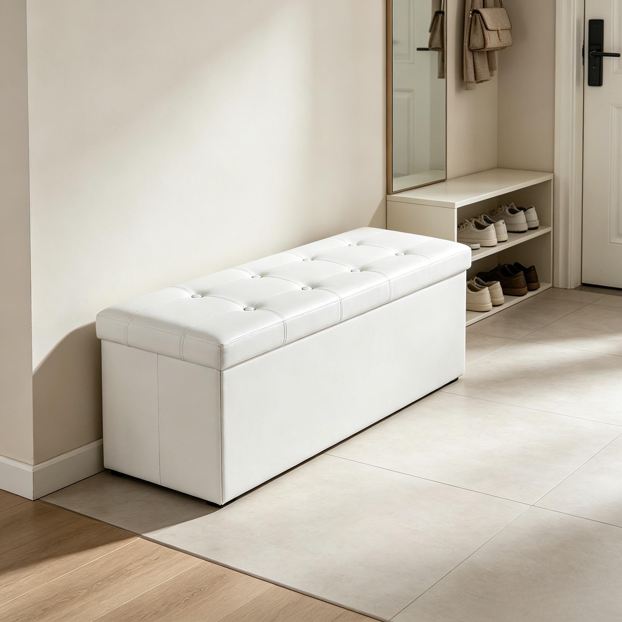 `Foldable Storage Ottoman Bench, 110×38×38cm Water‑Resistant Cube Foot Rest with Large Storage Space, 300KG Max Static Load, Space‑Saving Storage Chest for Living Room, Bedroom, Entryway`