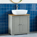 Under Sink Bathroom Cabinet Floor Standing Storage Unit, Grey and Oak Finish for Basin [Plus A Free Gift]