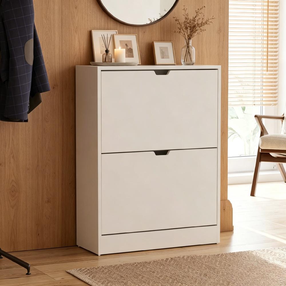 Wooden Shoe Cabinet with Flip Drawers, Dustproof Slim Storage Unit for Hallway Entryway, Space-Saving Cupboard [Plus A Free Gift]
