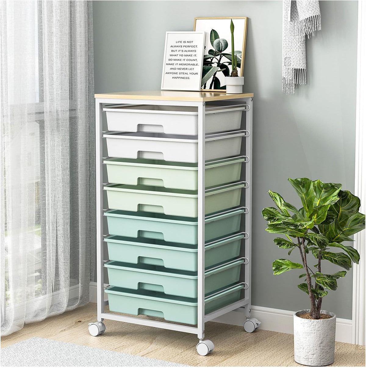 Multipurpose 8 Drawer Rolling Storage Trolley, Mobile Plastic Drawer Organizer Cart with Lockable Wheels, Versatile Utility Storage Unit for Home, Bedroom, Classroom and Beauty Salon