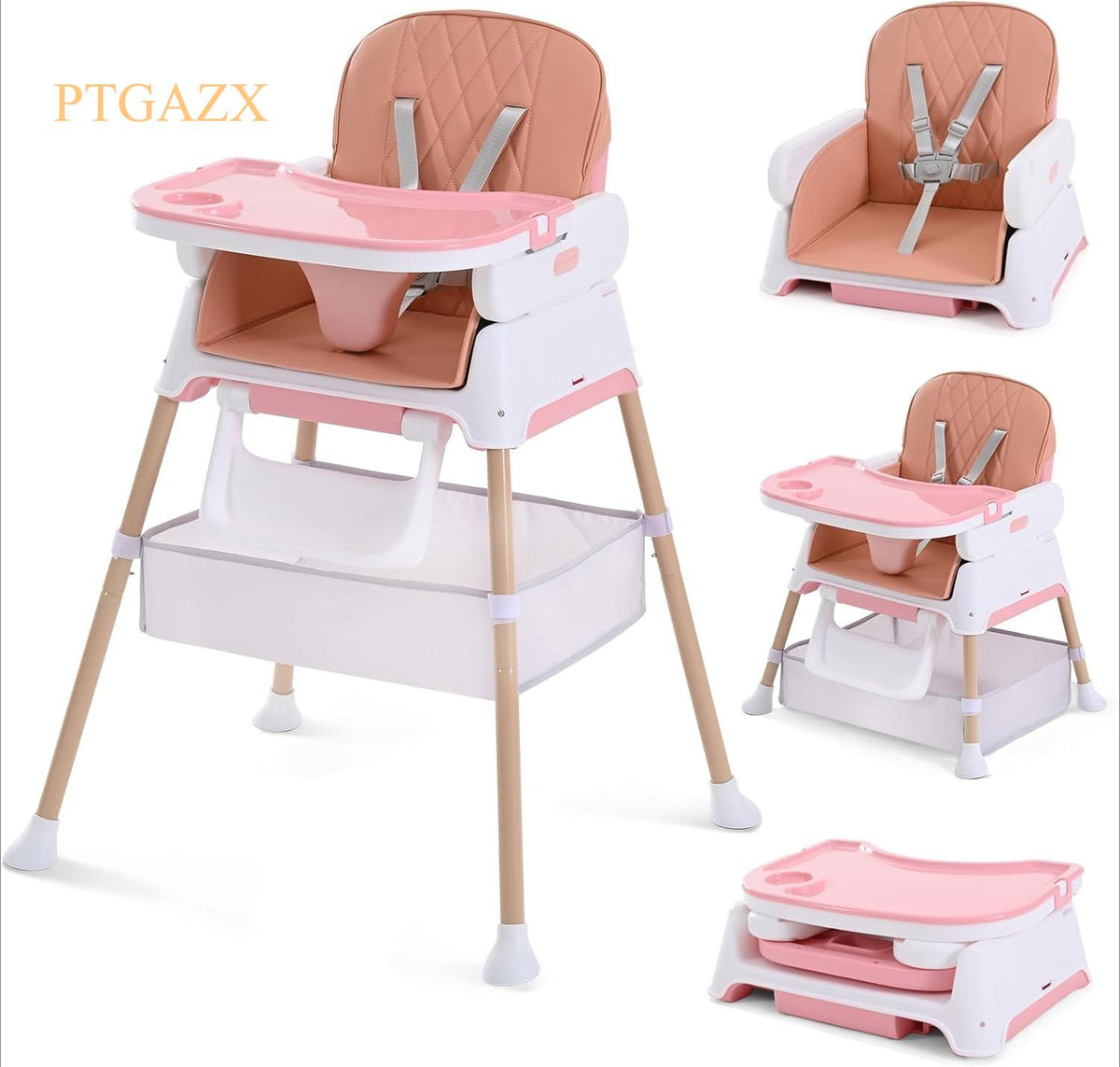 Adjustable Folding Baby Dining Chair - 3-in-1 Convertible High Chair & Booster Seat, Portable Compact Feeding Chair for Travel, 6 Months to 3 Years (Pink) [Plus A Free Gift]