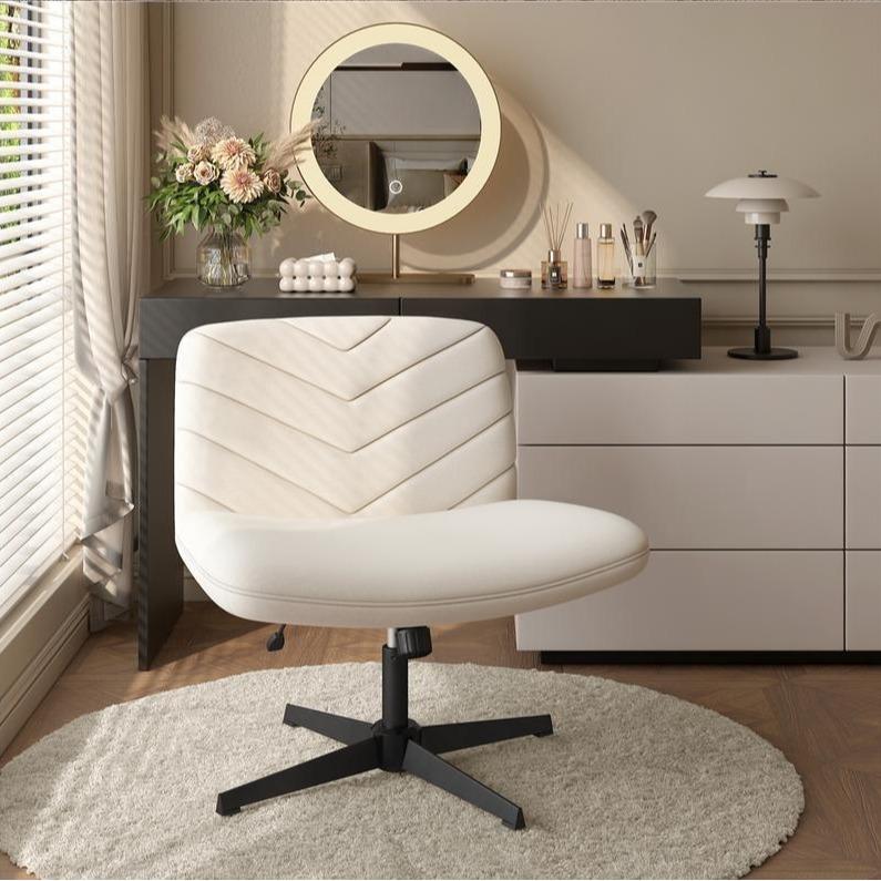 Armless Wide‑Seat Swivel Desk Chair, Adjustable Height X‑Base Mid‑Back Task Chair, Comfy Vanity Chair for Home Office, Study & Makeup