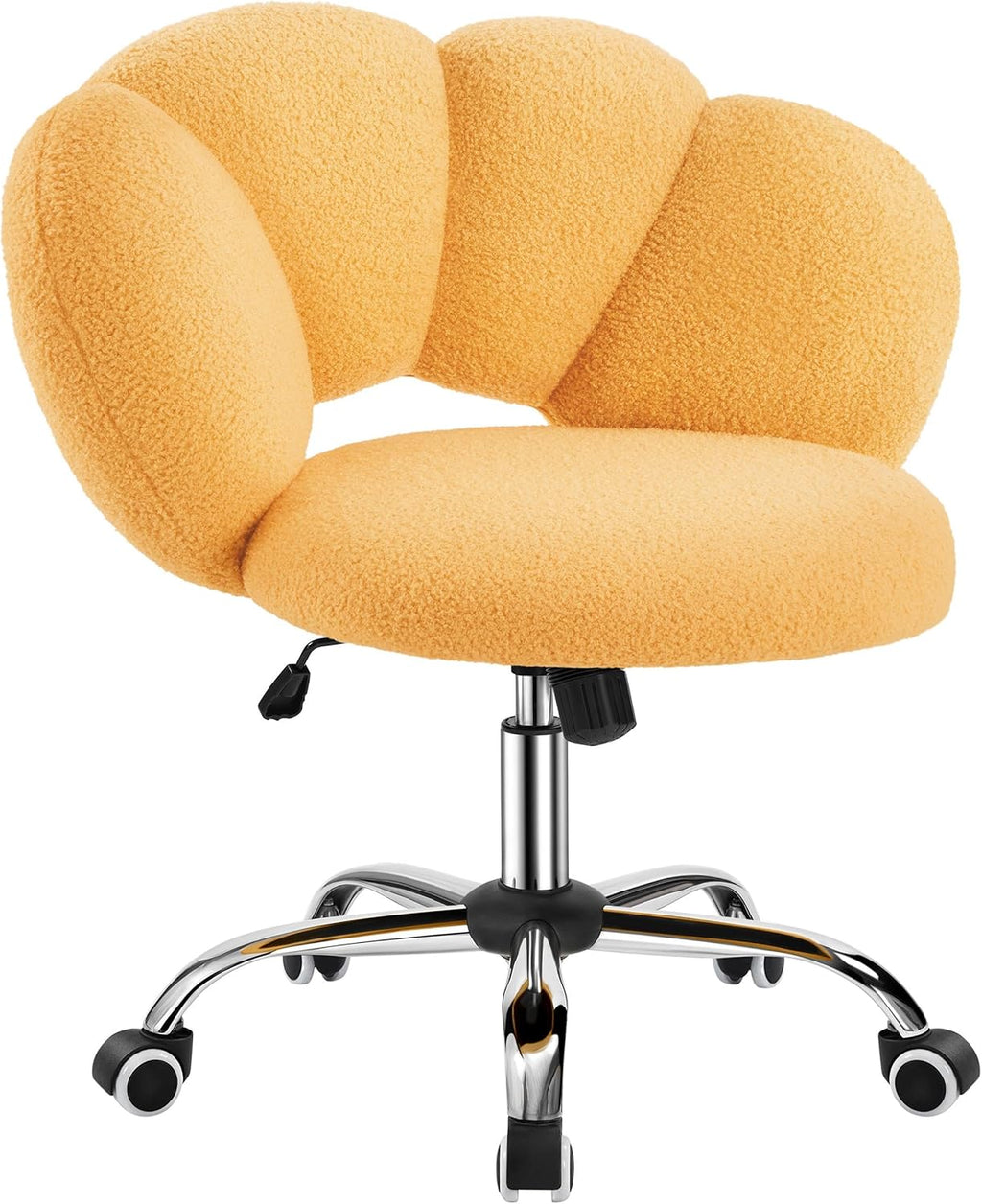 Cloud Shaped Teddy Boucle Vanity Chair, Armless Swivel Makeup Desk Chair with Adjustable Height & Rolling Wheels, Upholstered Accent Chair for Bedroom Dorm, Home Office & Living Room