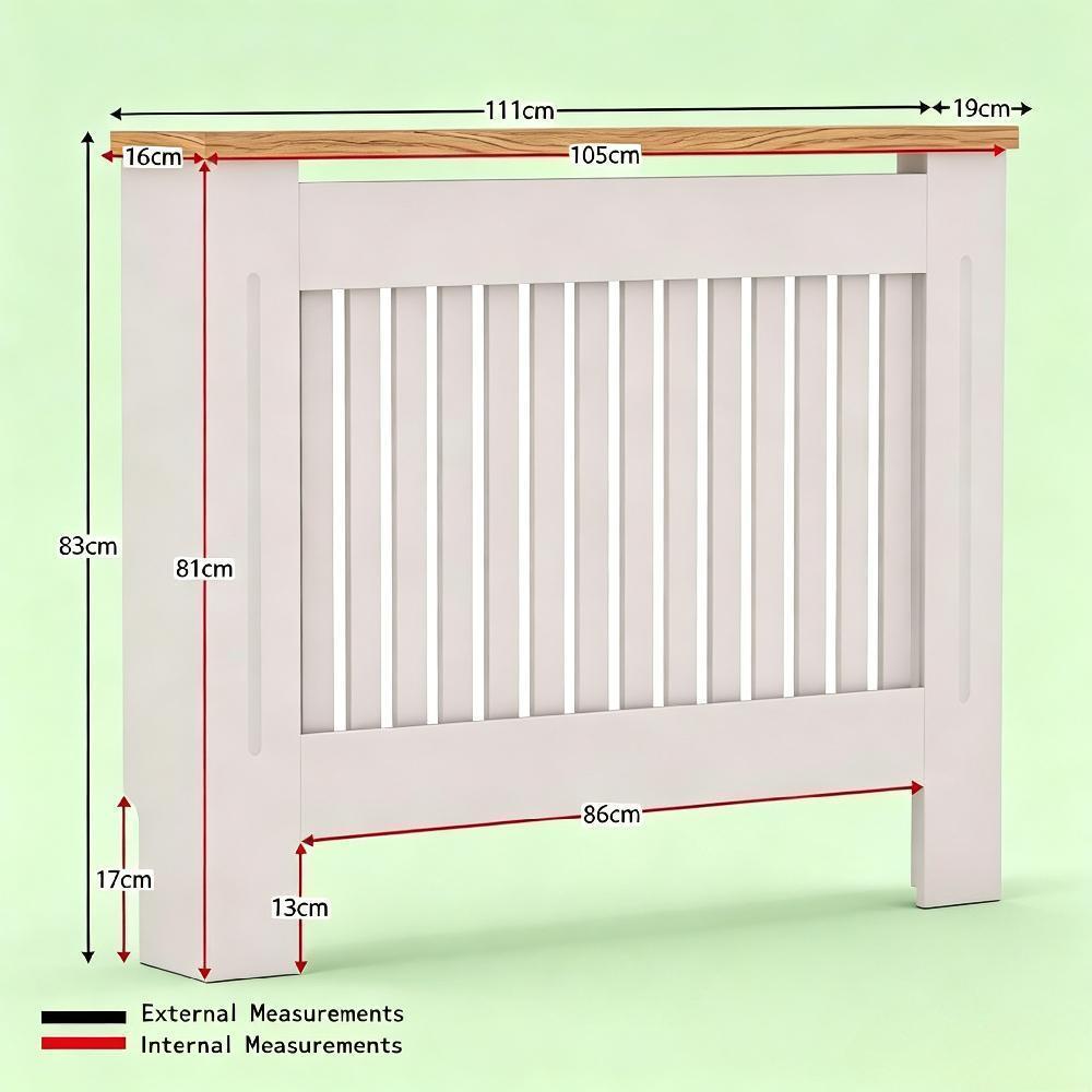 Modern White Radiator Cover, Painted MDF Cabinet with Slats and Grille, Wooden Top Shelf for UK Home [Plus A Free Gift]