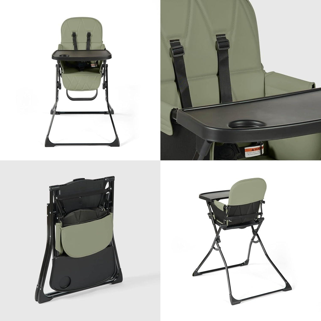 【NS】Flip Magic Fold Highchair (Sage Green) – Suitable from Sitting Up to 15kg, 5-Point Safety Harness, Removable Tray, Quick One-Hand Fold, Compact Slimline Design for Easy Storage