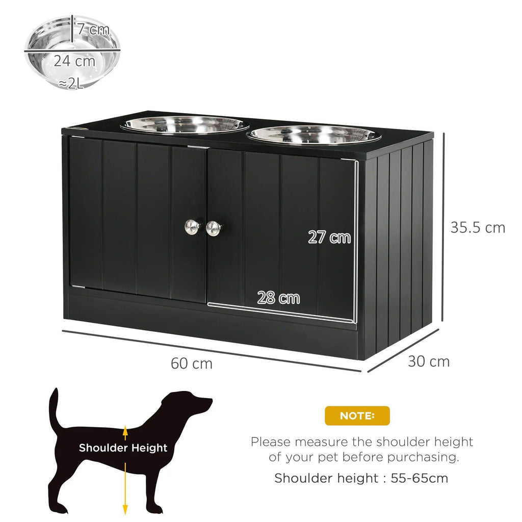 Elevated Raised Dog Bowls with Storage, Wooden Anti-Slip Large Dog Feeding Station, 2 Stainless Steel Food Water Bowls Indoor Pet Feeder Stand
