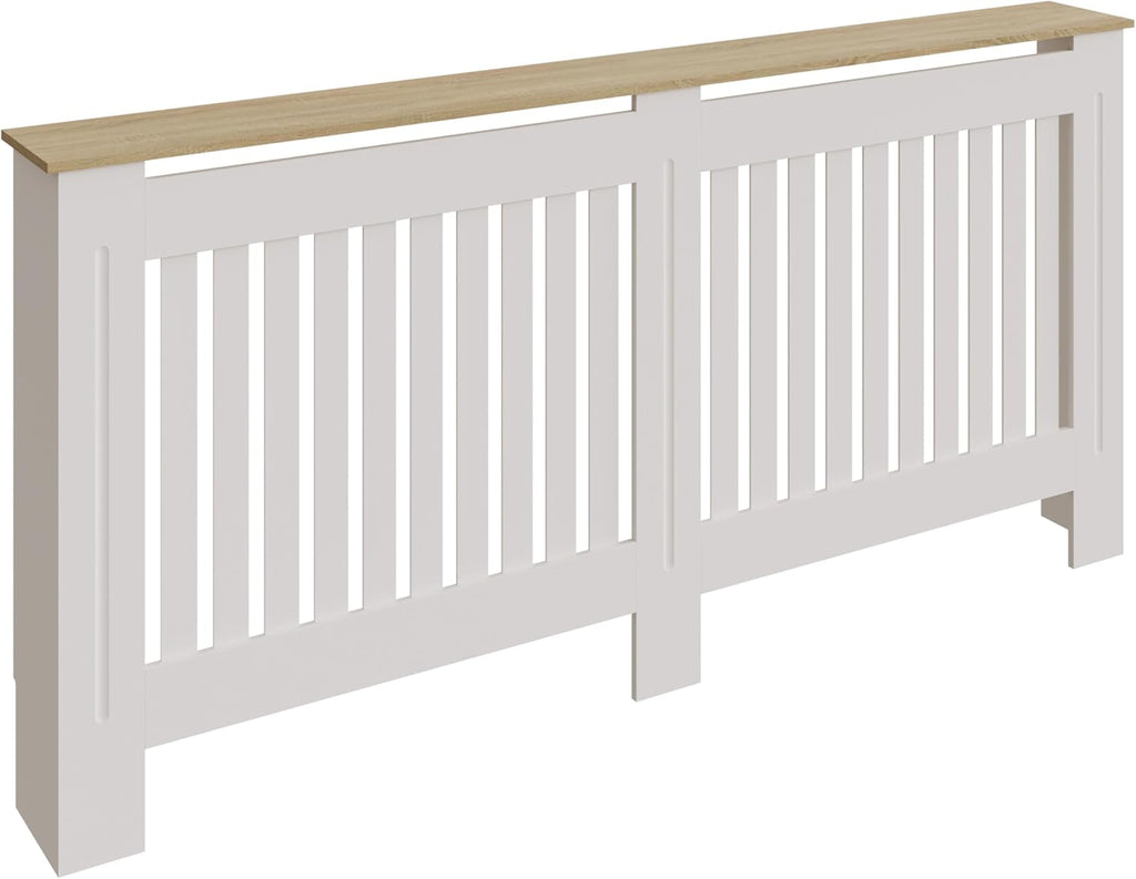 Large White Slatted Wood Radiator Cover with Shelf - Modern Furniture Style for Living Room, Bedroom [Plus A Free Gift]