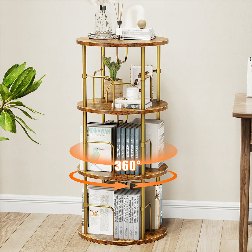 Flycity Rotating Bookshelf,3 Tier -5 Tier Spinning Bookshelf Tower,360° Display Unique Round Bookcase,Floor Standing Corner Revolving Bookshelf Storage Organizer for Home Study Office