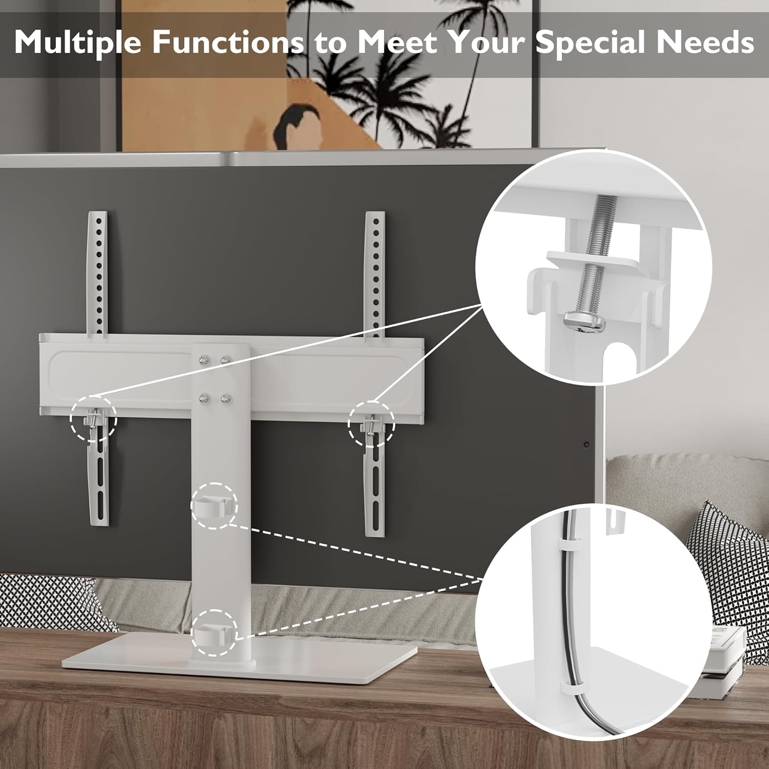 Universal TV Stand for 24–60 Inch LCD LED OLED Plasma TVs, Height Adjustable Table Top Pedestal with Bracket, 8mm Tempered Glass Base, 45kg Load, Max VESA 400x400mm, Cable Management