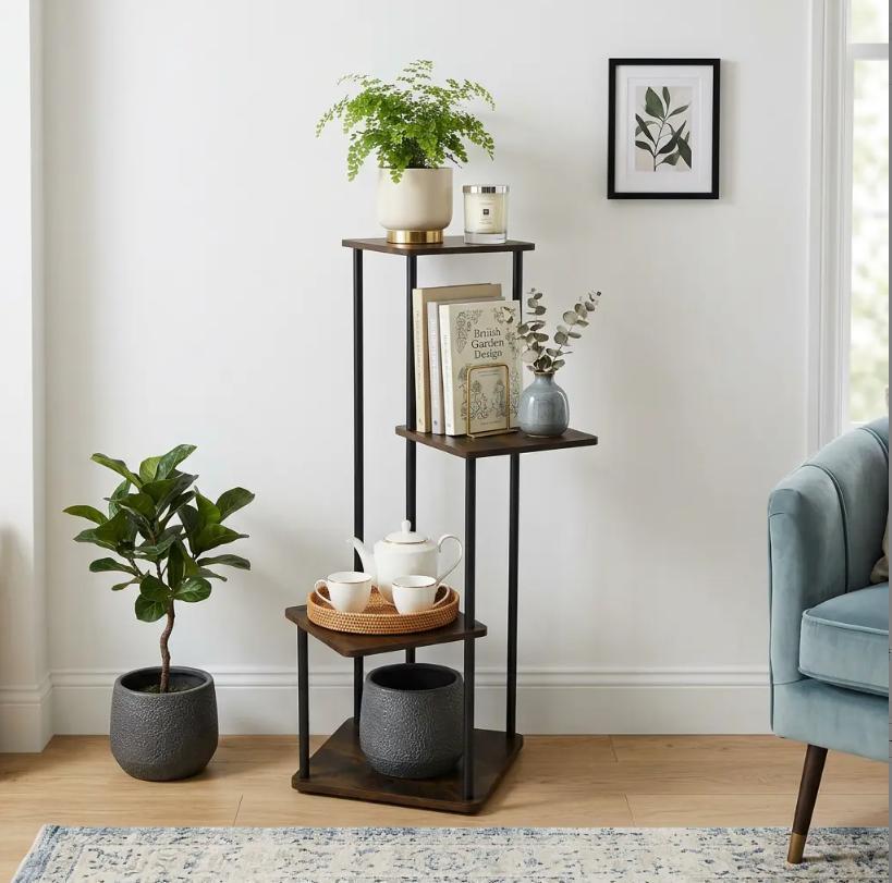 4/5 Tier Multilayer Indoor Plant Stand, Compact Corner Flower Pot Shelf, Space-Saving Vertical Display Rack with Iron MDF Frame, Easy Assembly Plant Storage Shelving for Living Room Balcony Home Garden Decor