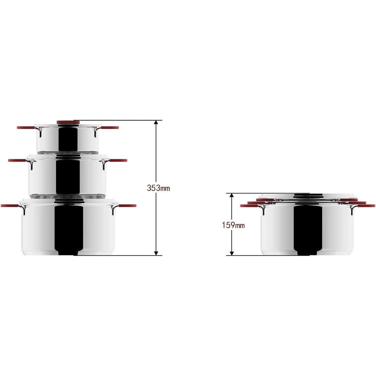 Basics 3‑Piece Stainless Steel Stackable Casserole Cookware Set, Induction Pots with Vented Lids & Soft‑Touch Handles, Dishwasher & Oven‑Safe, 16/20/24 cm