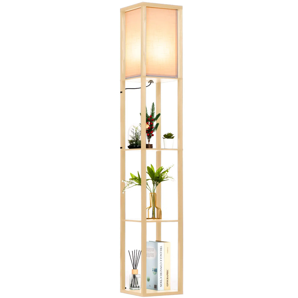 Neviland Floor Lamps with Shelves for Living Room, 3 Layers Morden Standard Lamp with LED Light for Bedroom, Office, Black/Wood/ Gray-brown[Energy Class A]A suitable gift for friends and family on holidays or for moving. Valentine's Day gift