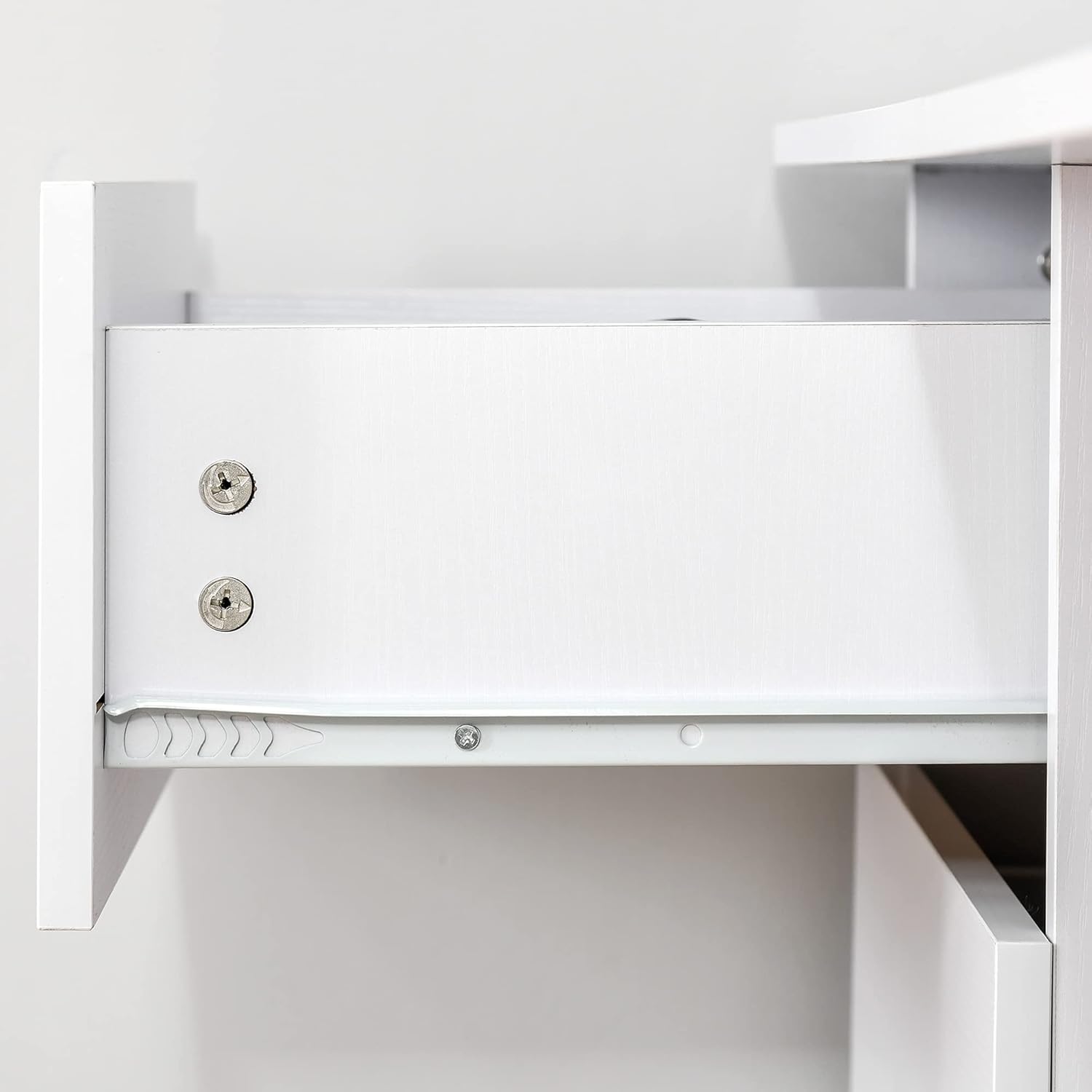 【NS】Computer Desk, Writing Table, PC Workstation with 3 Storage Shelves and Drawers, Silver Handle, for Home Office, White
