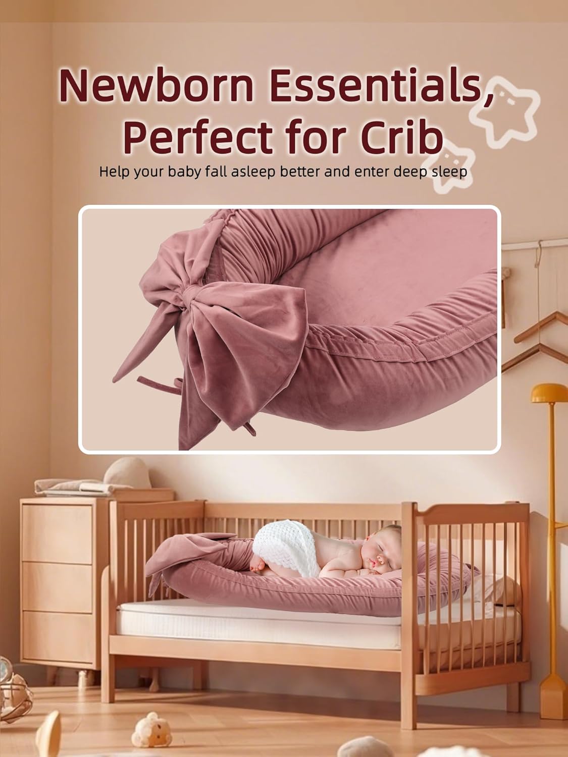 Portable Newborn Bassinet Cot – Soft Breathable Baby Nest Sleeper for Travel & Home, Baby Essentials for Infant 0-12 Months (Cream) [Plus A Free Gift]