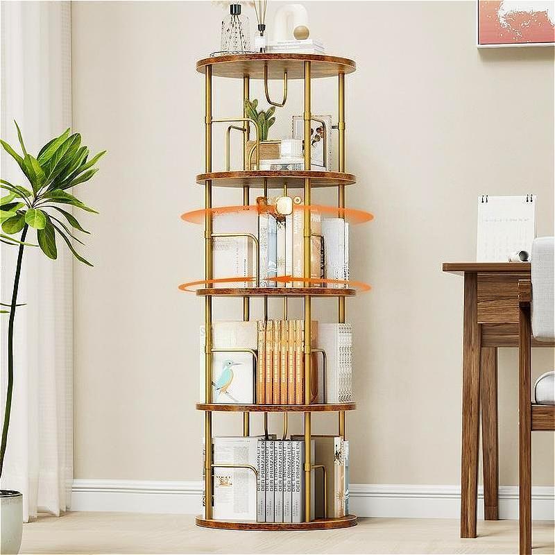 360° Rotating Bookshelf, 4-5 Tier Spinning Tower Bookcase, Round High-Capacity Storage Organizer, Space Saving Freestanding Book Shelf for Home Study Bedroom Office