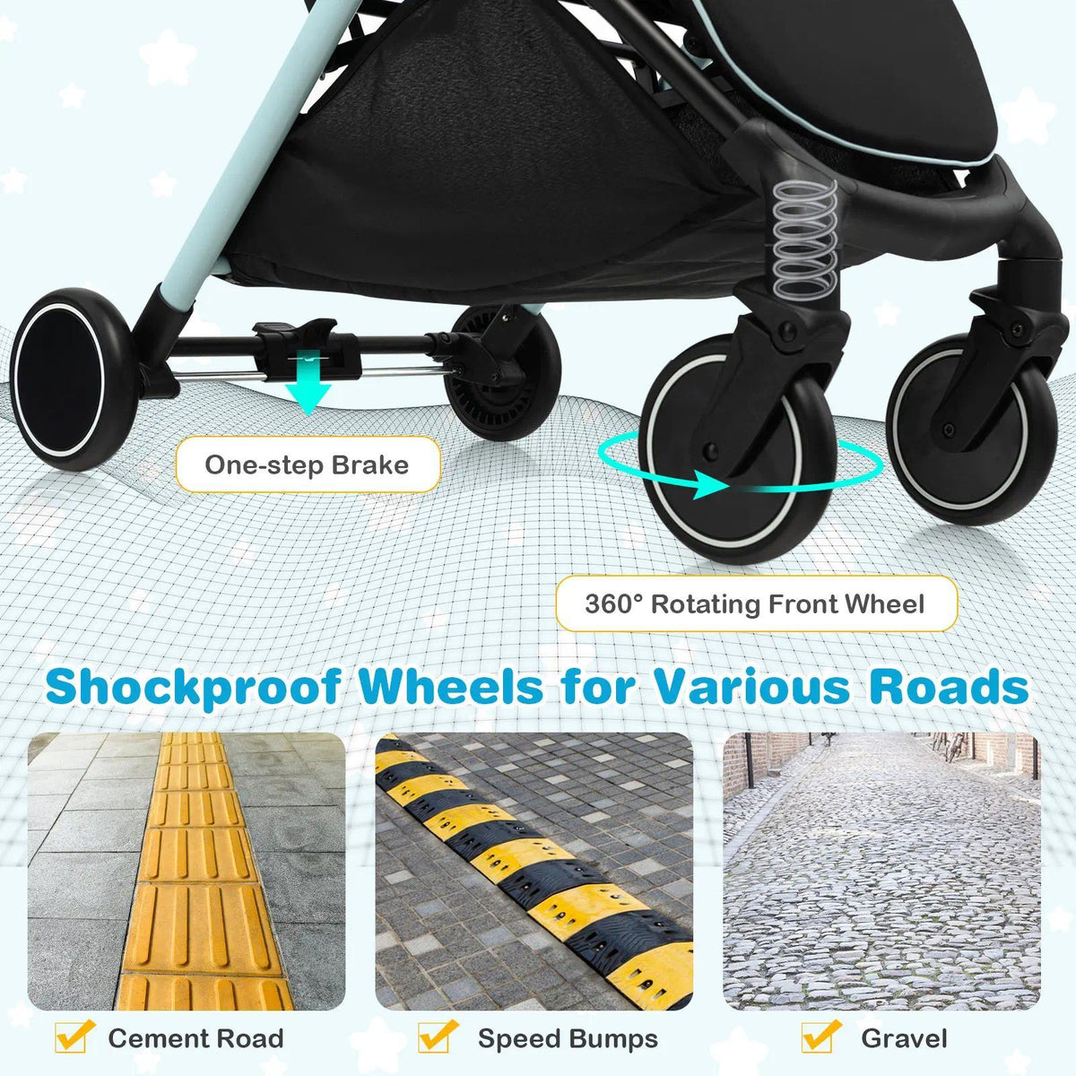 Compact Travel Baby Stroller with Detachable Seat Cover, 5-Point Safety Harness, Multi-Angle Canopy, Reclining Backrest and Adjustable Footrest, Lightweight One-Hand Fold Pushchair for Newborn to 3 Years [Plus A Free Gift]