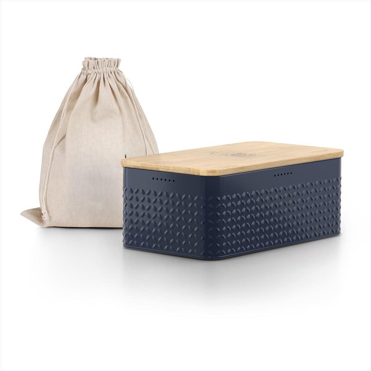 Bread Box I Metal bread box with linen bag for long lasting freshness I Baked goods Bin with bamboo lid usable as cutting board I 13.4x7.3x5.3In (Ash Gray)