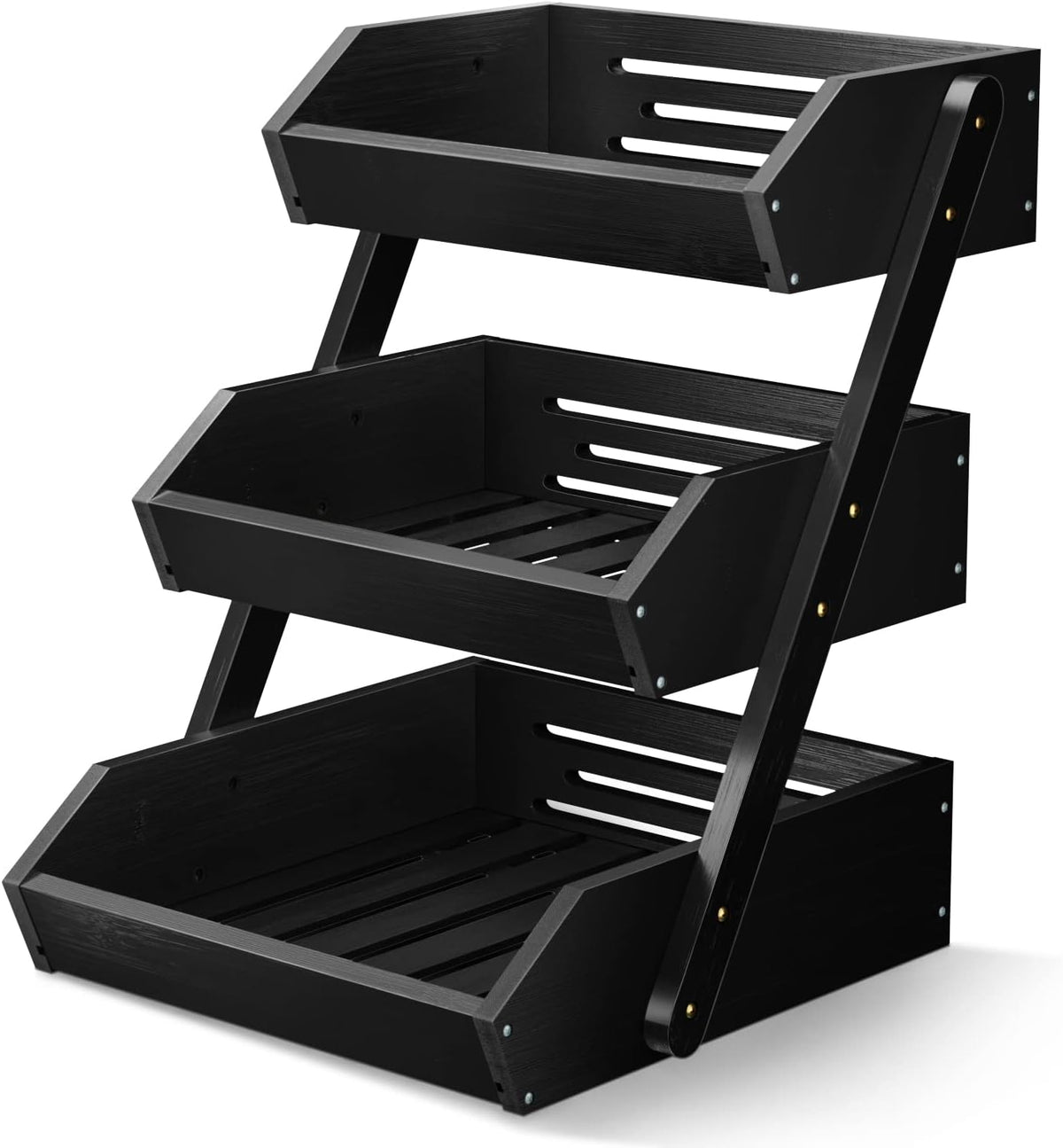 3-Tier Bamboo Fruit Basket Bowl Holder, Bread Vegetables Storage Stand for Kitchen Countertop, Snacks  in Home Kitchen and Office, Black