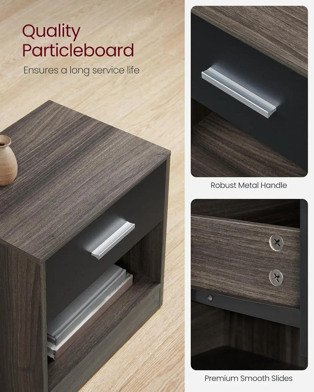 Bedside Table with Drawer and Open Shelf, Nightstand for Bedroom, Small Side Table for Living Room, Compact End Table with Storage [Plus A Free Gift]