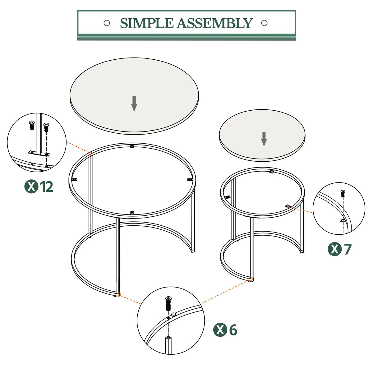 Round Nesting Coffee Table Set of 2, Stackable Side End Tables with Sturdy Metal Frame, Space-Saving Sofa Tea Table for Living Room Bedroom Small Spaces, Grey [Plus A Free Gift]