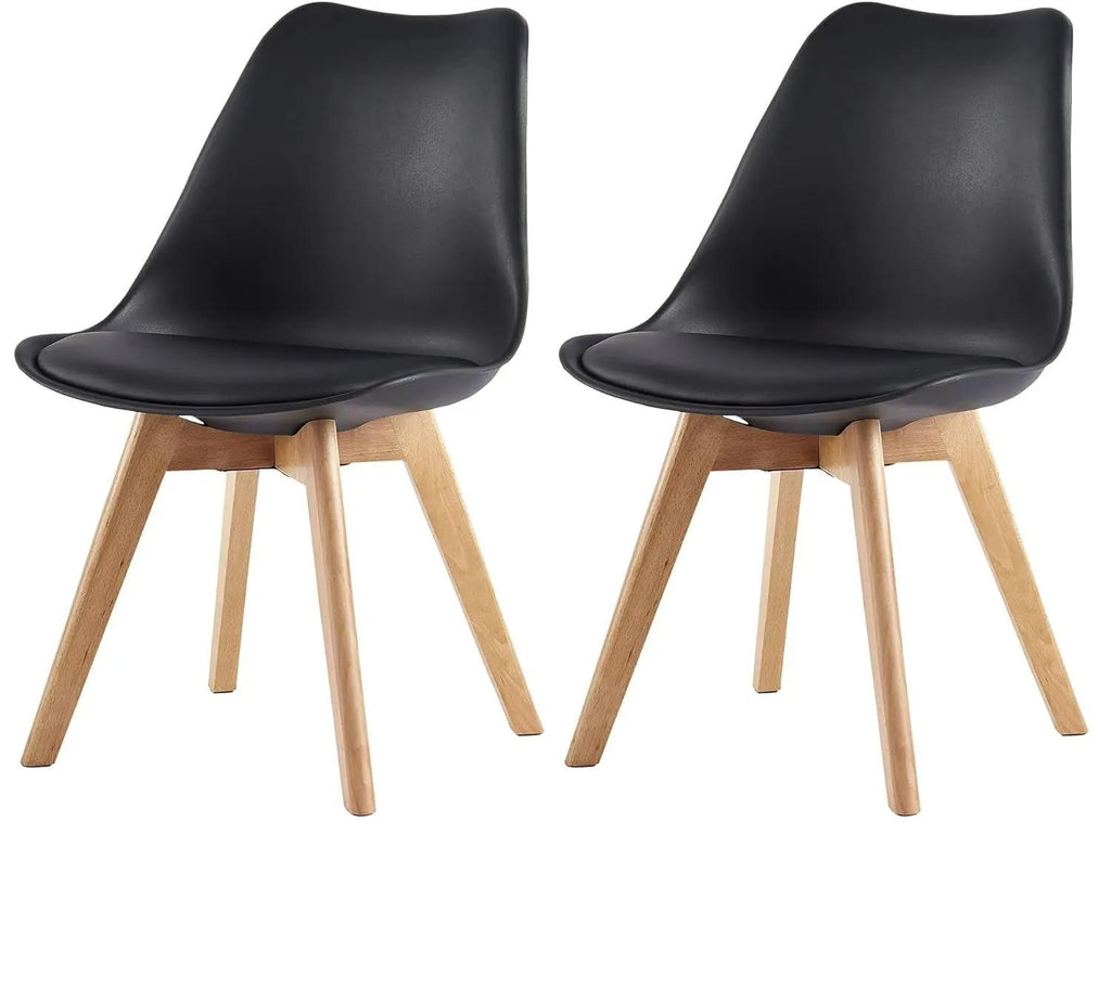 Set of 2 Retro Dining Chairs, Deluxe Upholstered Accent Chairs with Soft Padded Cushion and Sturdy Wooden Legs, Modern Multi-Purpose Lounge Side Chairs for Dining Room, Living Room, Bedroom and Home Office Decor